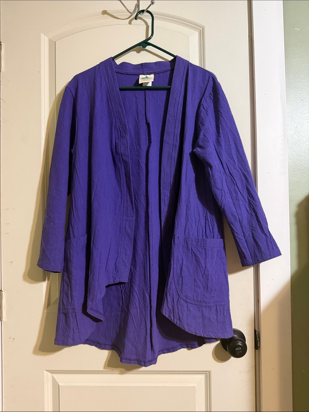 Women's Vintage Deva Lifewear 100% cotton Open-Front purple tunic. Size small